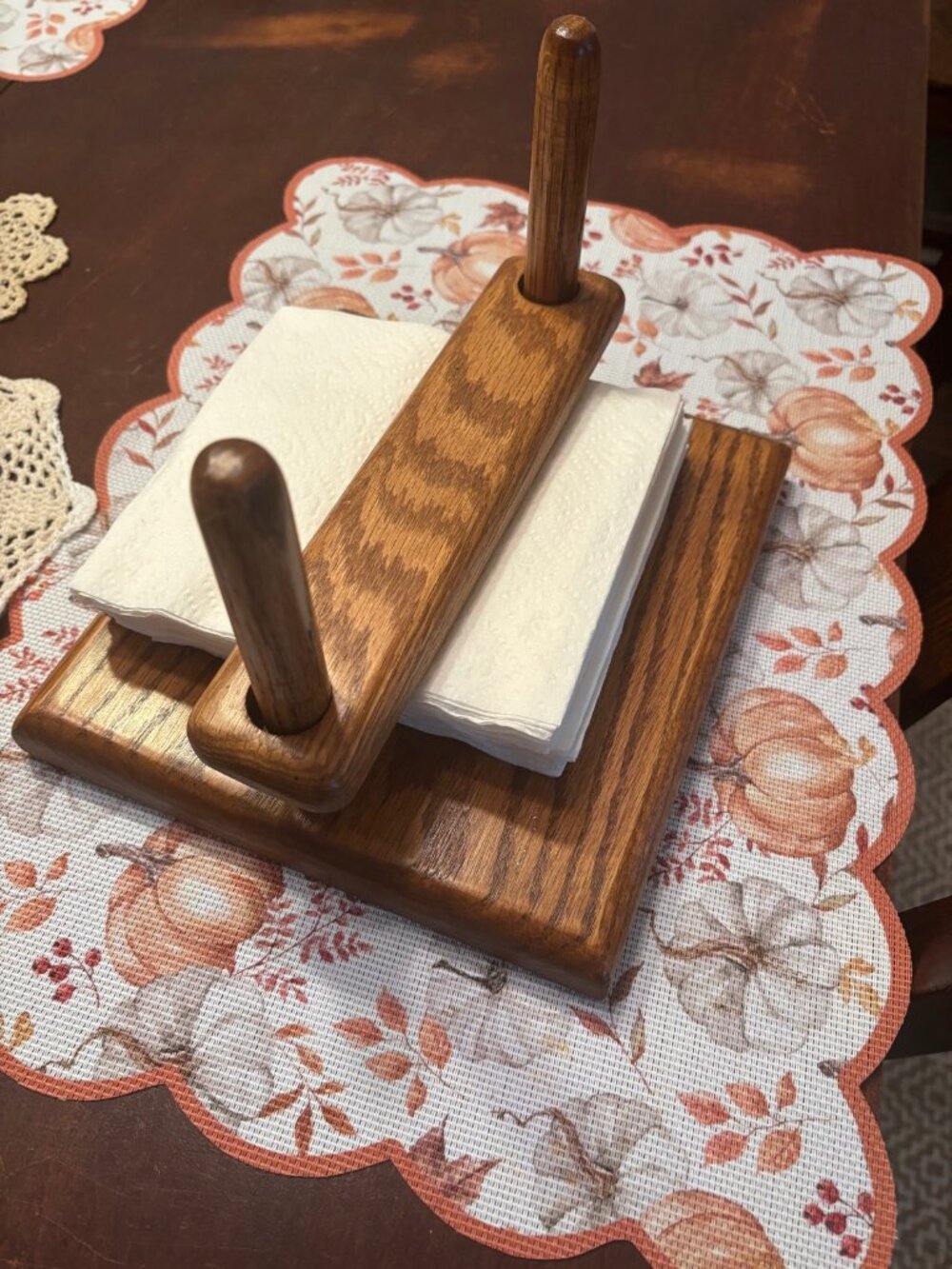 Solid Wood Napkin Holder Weighted Bar Dark Oak Farmhouse